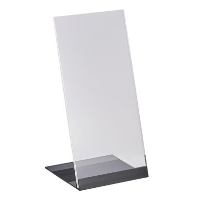 Stojak L z akrylu z aluminiową podstawą 1/3 A4 (100 x 210 mm)  | przezroczysty|czarny 