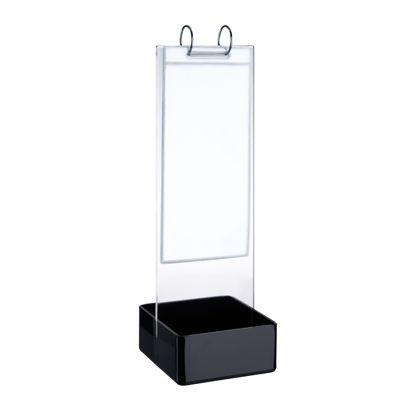 Uchwyt na menu FLIP z mechanizmem ringowym, kieszeniami PVC oraz 2 przegrodami na materiały, wykonany z akrylu 