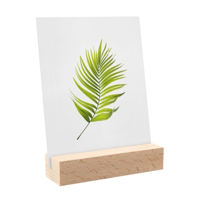 Stojak na menu z drewnianą podstawą 100 mm | Buk  | pochylony otwór do wkładania  | naturalna 
